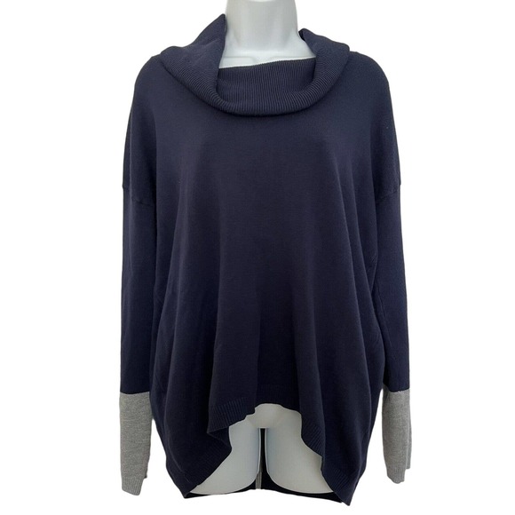 89th & Madison Sweaters - 89th & Madison Blue & Gray Accented Cowl Neck High-Low Sweater - Size Medium